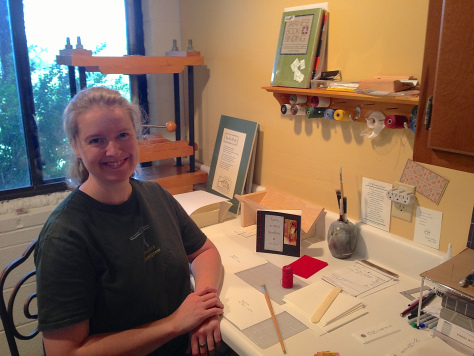 Emily Hancock, in the St Brigid Press book bindery